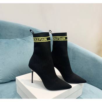 Balmain Knit Skye Ankle Boots 9.5cm with Logo Band Black/Green 2024 BM101002 (KER-241010120)