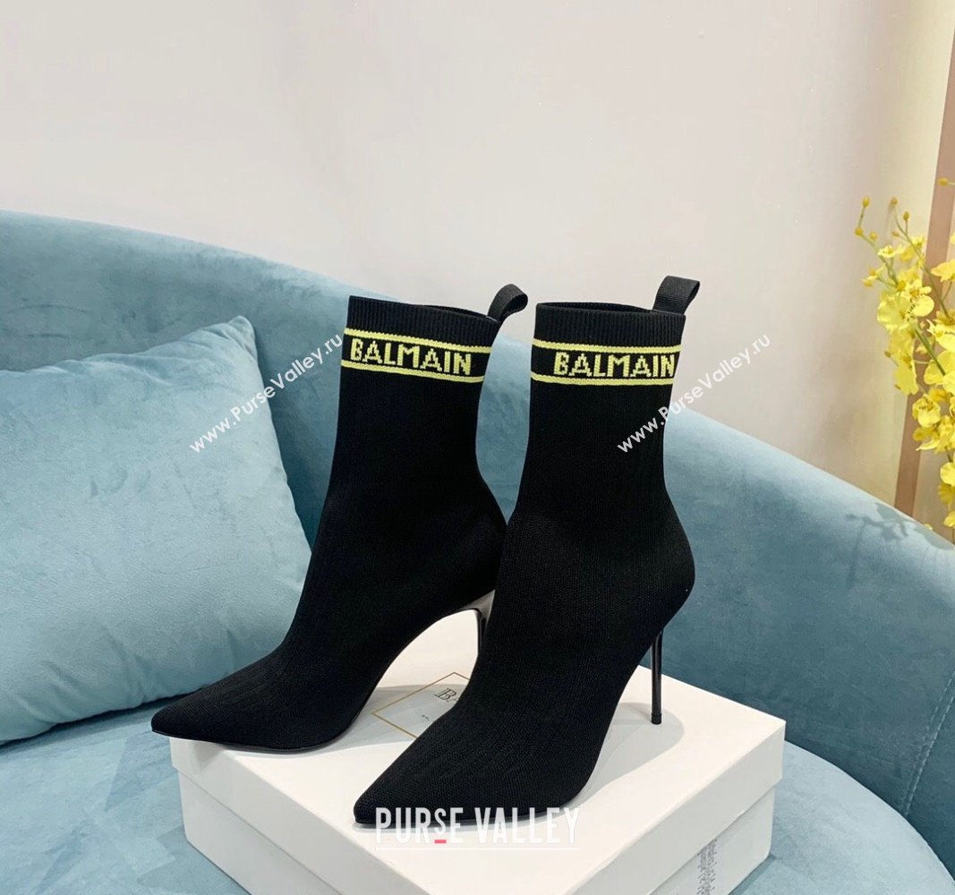 Balmain Knit Skye Ankle Boots 9.5cm with Logo Band Black/Green 2024 BM101002 (KER-241010120)