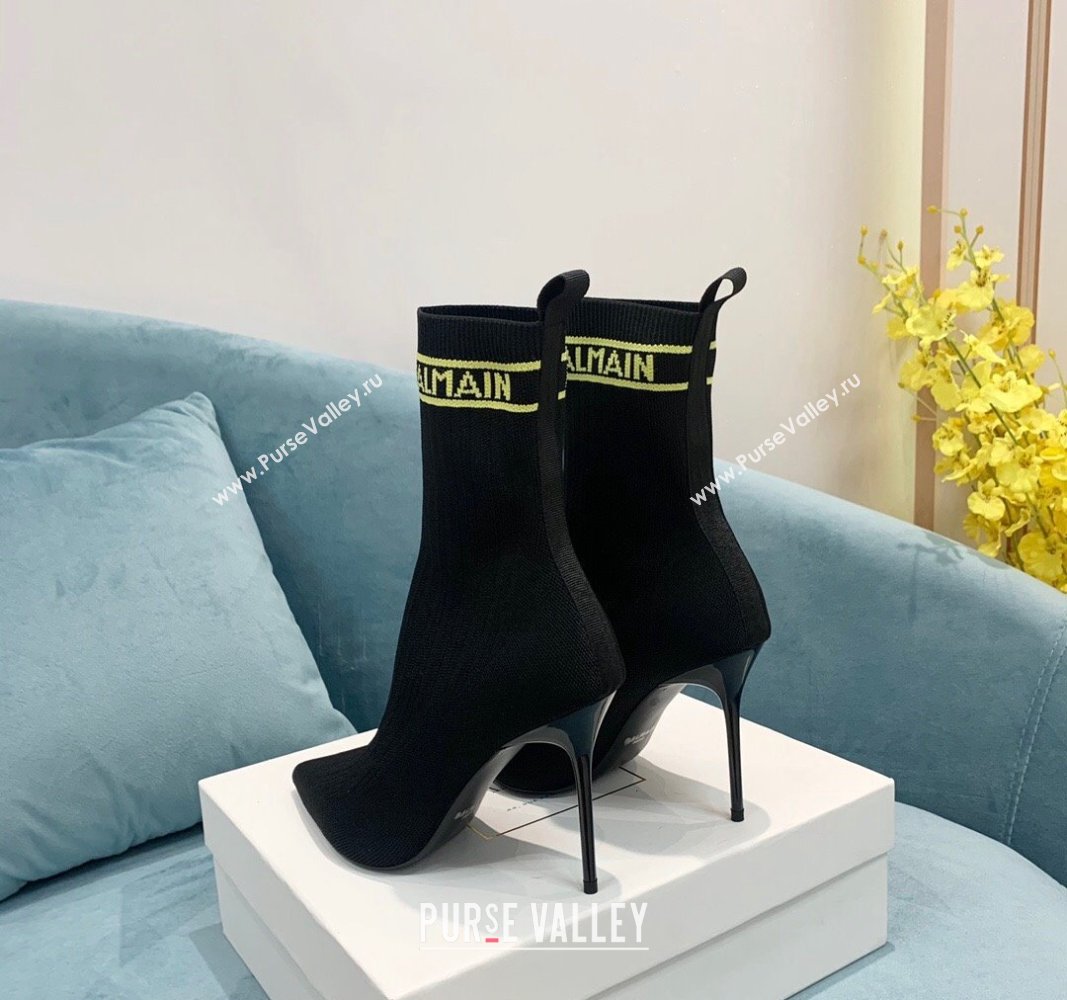 Balmain Knit Skye Ankle Boots 9.5cm with Logo Band Black/Green 2024 BM101002 (KER-241010120)