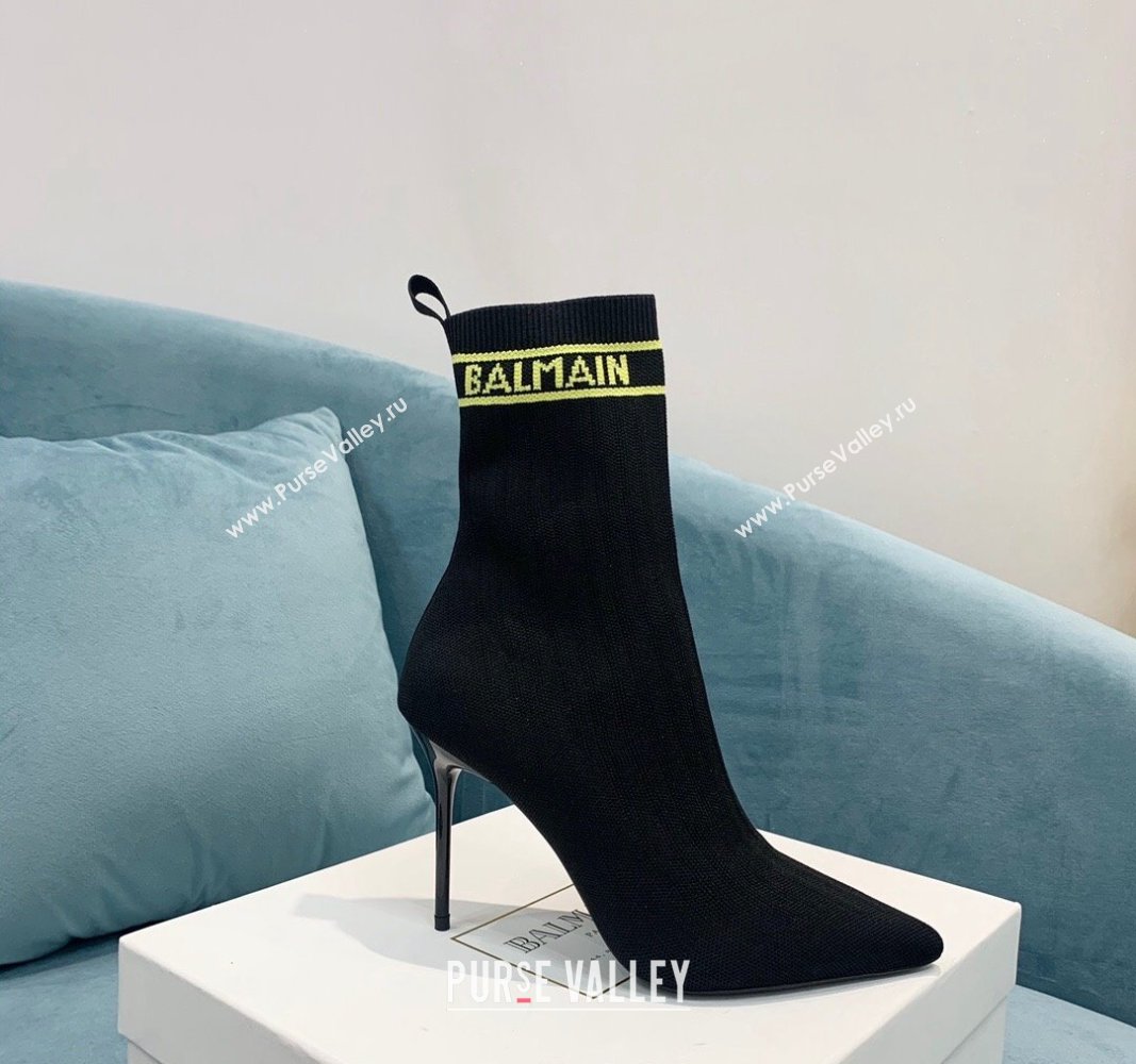 Balmain Knit Skye Ankle Boots 9.5cm with Logo Band Black/Green 2024 BM101002 (KER-241010120)