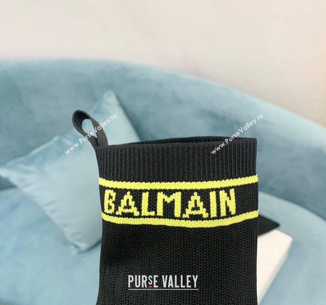 Balmain Knit Skye Ankle Boots 9.5cm with Logo Band Black/Green 2024 BM101002 (KER-241010120)