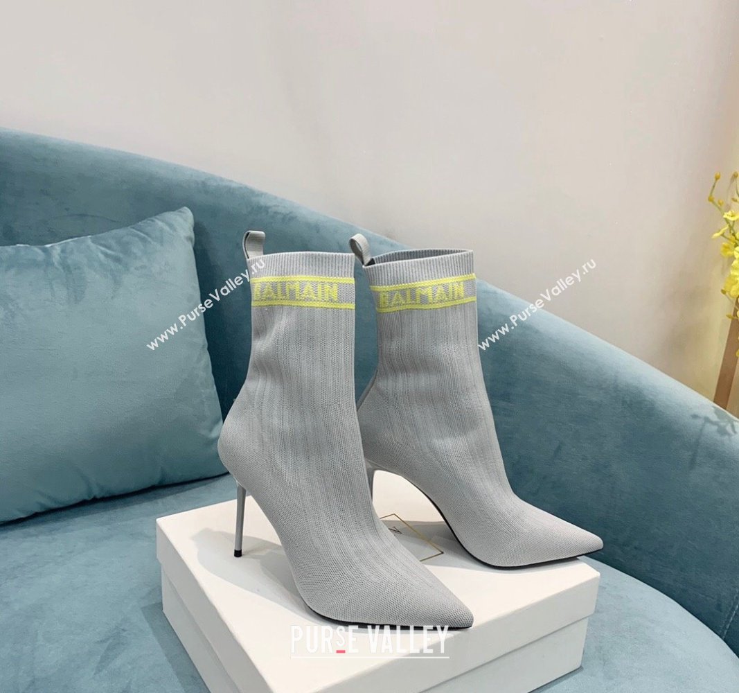 Balmain Knit Skye Ankle Boots 9.5cm with Logo Band Light Grey 2024 BM101002 (KER-241010121)