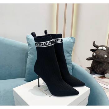 Balmain Knit Skye Ankle Boots 9.5cm with Logo Band Black/White 2024 BM101002 (KER-241010122)