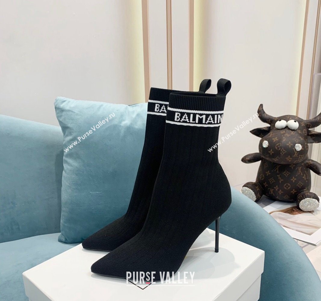 Balmain Knit Skye Ankle Boots 9.5cm with Logo Band Black/White 2024 BM101002 (KER-241010122)