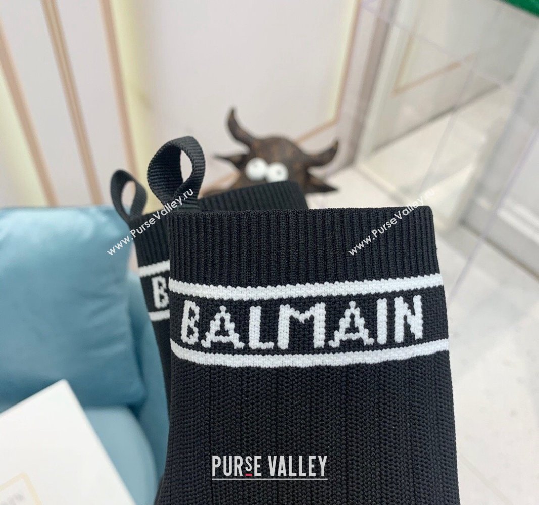 Balmain Knit Skye Ankle Boots 9.5cm with Logo Band Black/White 2024 BM101002 (KER-241010122)