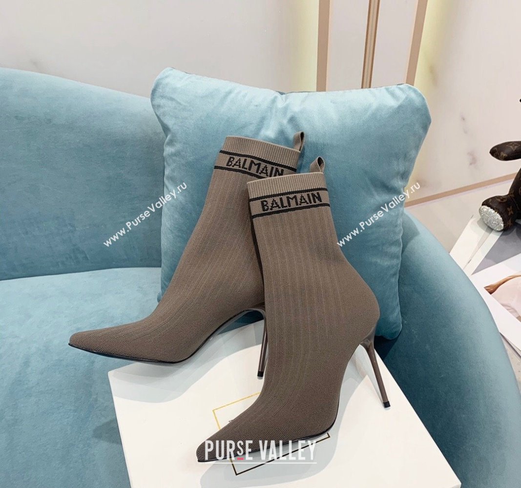 Balmain Knit Skye Ankle Boots 9.5cm with Logo Band Dark Grey 2024 BM101002 (KER-241010123)