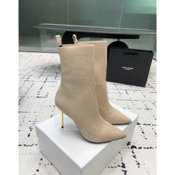 Balmain Stretch Knit Skye Ankle Boots 9.5cm with Strass Beige 2024 BM101001 (KER-241010102)