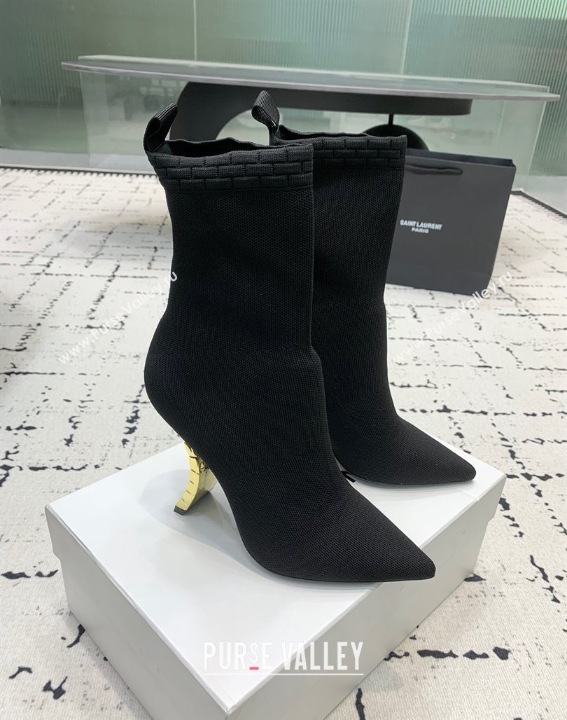 Balmain Stretch Knit Skye Ankle Boots 9.5cm with Curve Heel Black 2024 BM101001 (KER-241010103)