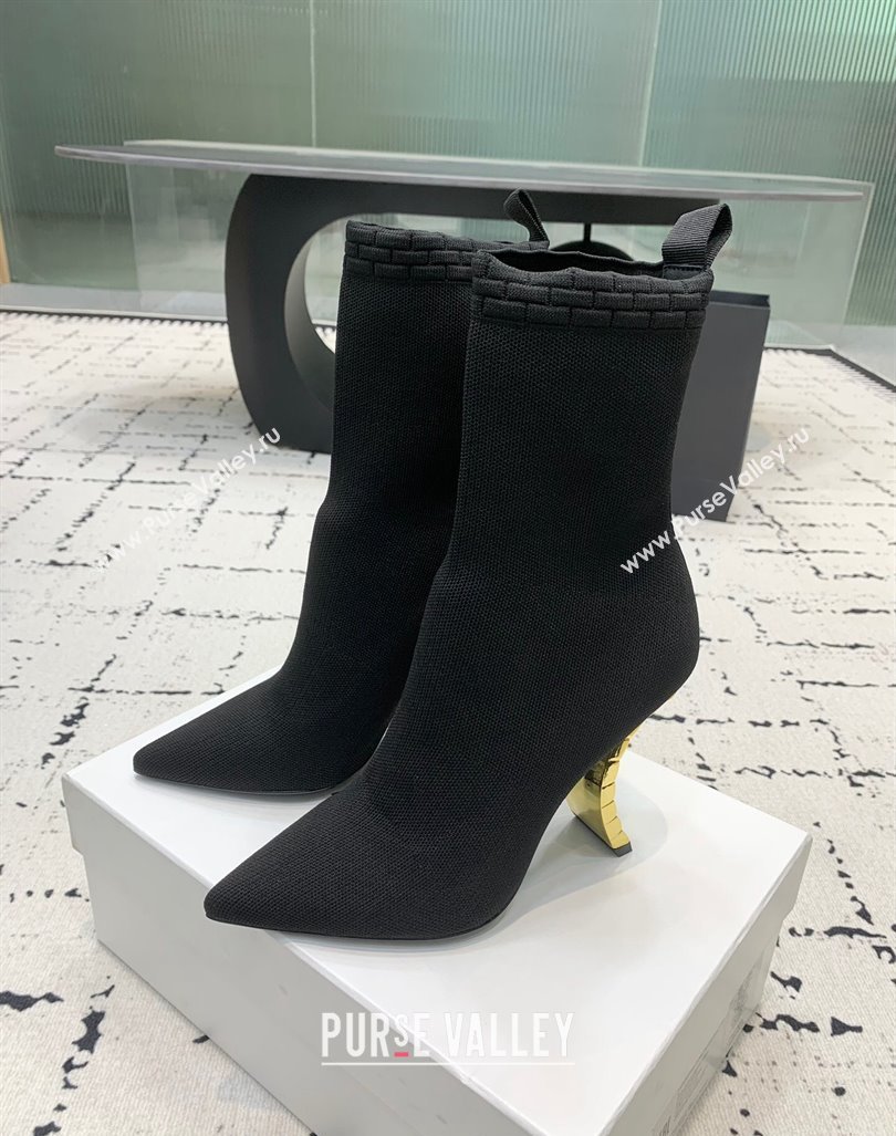 Balmain Stretch Knit Skye Ankle Boots 9.5cm with Curve Heel Black 2024 BM101001 (KER-241010103)