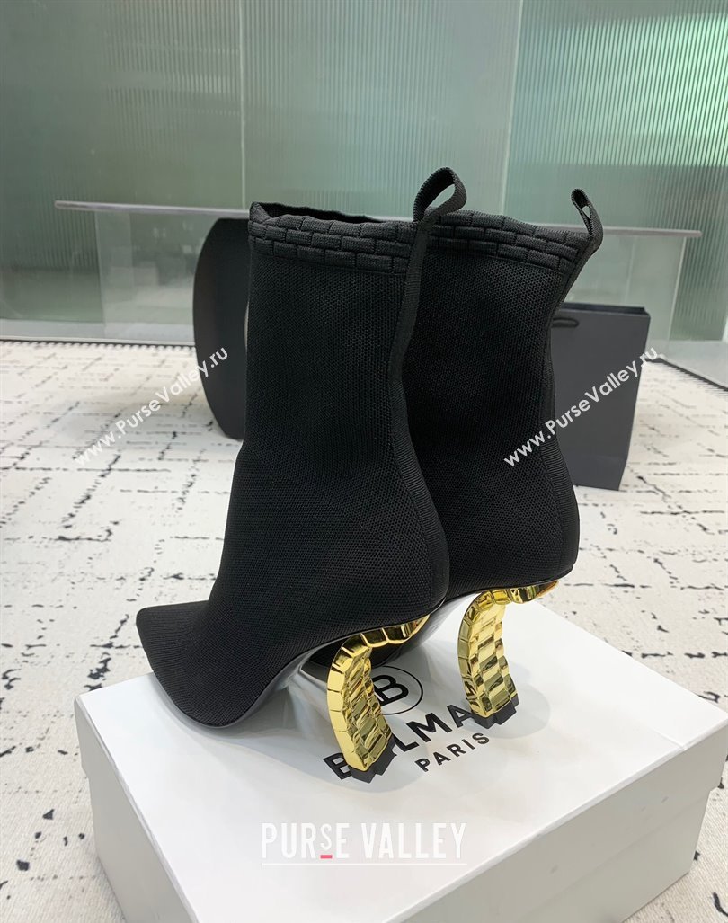 Balmain Stretch Knit Skye Ankle Boots 9.5cm with Curve Heel Black 2024 BM101001 (KER-241010103)