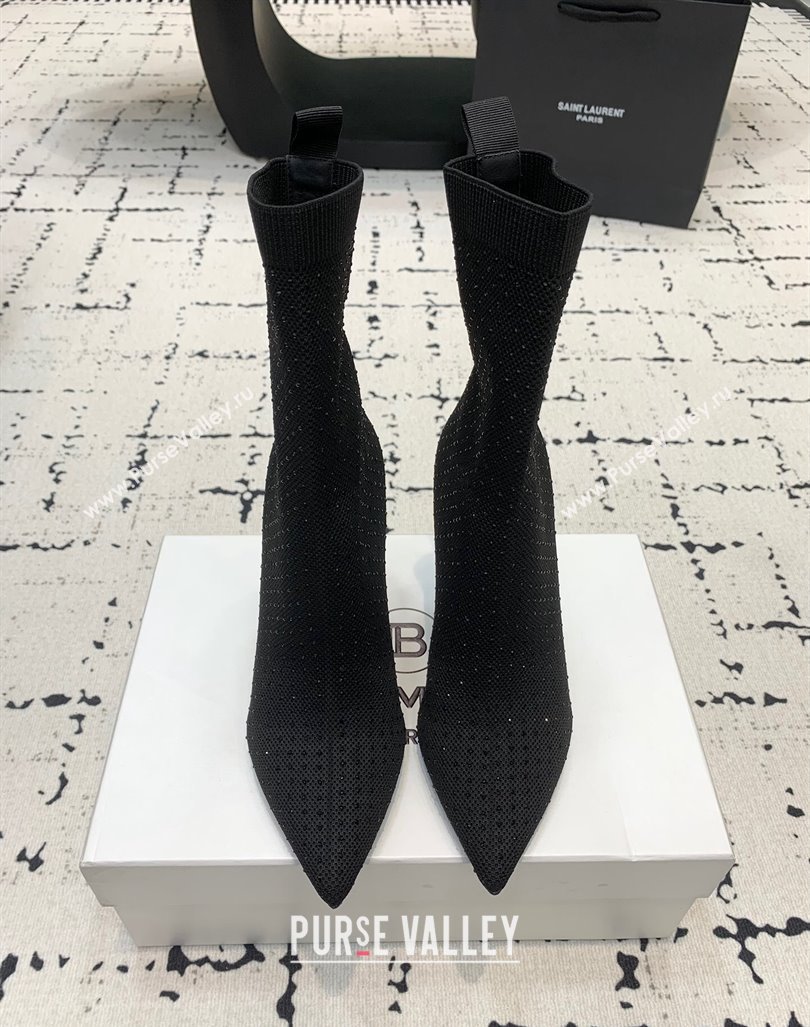 Balmain Stretch Knit Skye Ankle Boots 9.5cm with Black Strass Black 2024 BM101001 (KER-241010100)