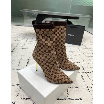 Balmain Stretch Knit Skye Ankle Boots 9.5cm with Monogram Brown 2024 BM101001 (KER-241010105)