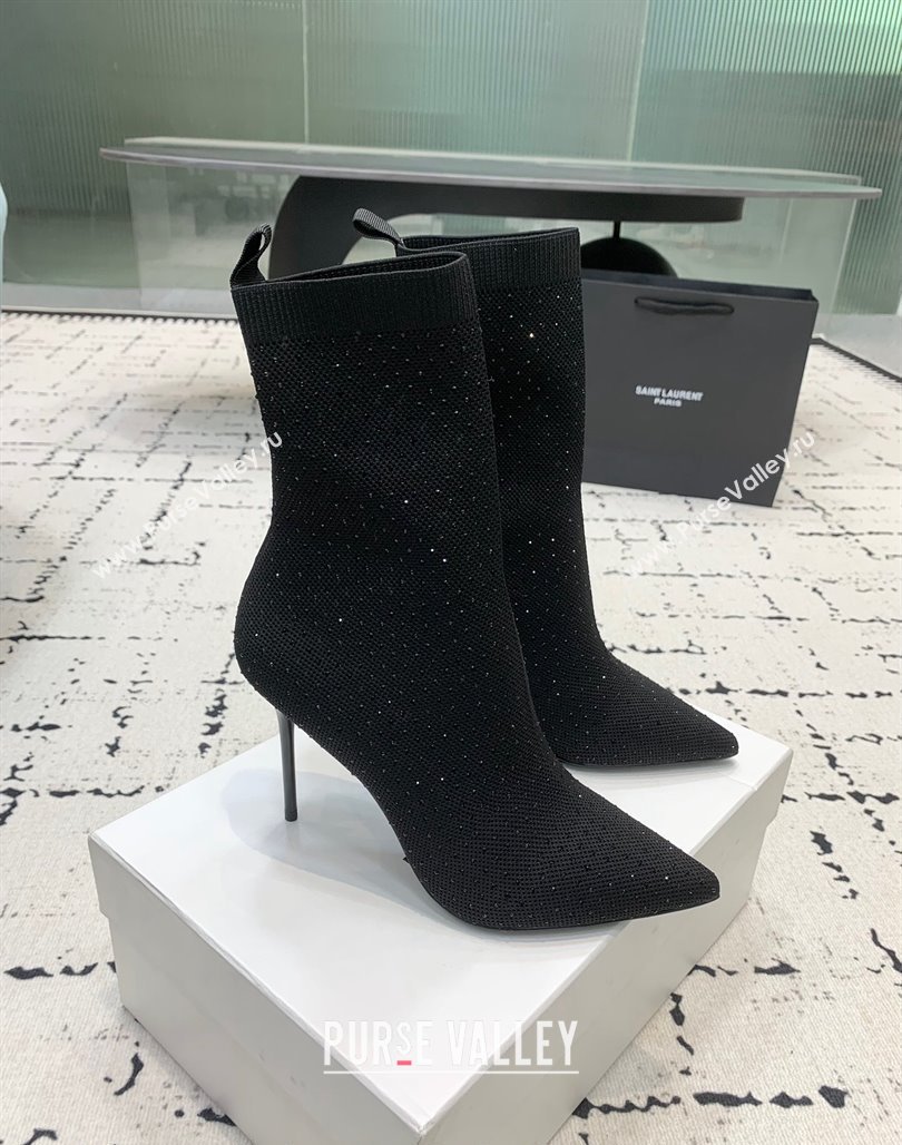 Balmain Stretch Knit Skye Ankle Boots 9.5cm with Black Strass Black 2024 BM101001 (KER-241010100)