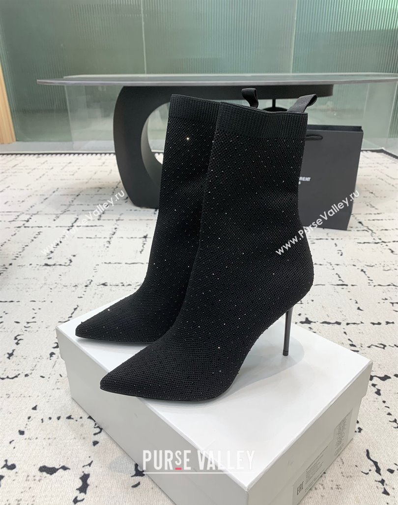 Balmain Stretch Knit Skye Ankle Boots 9.5cm with Black Strass Black 2024 BM101001 (KER-241010100)