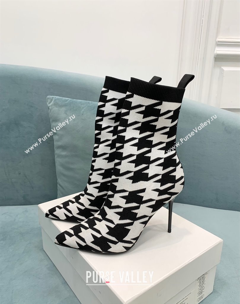 Balmain Stretch Knit Skye Ankle Boots 9.5cm with Monogram White/Black 1 2024 BM101002 (KER-241010106)