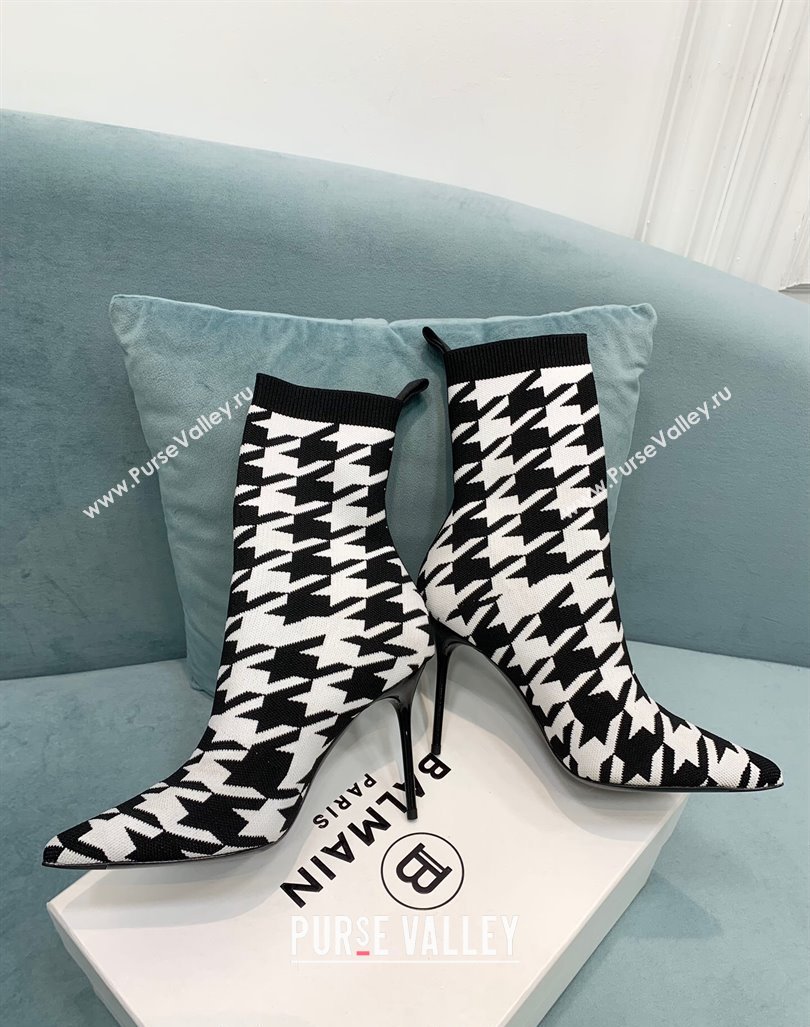 Balmain Stretch Knit Skye Ankle Boots 9.5cm with Monogram White/Black 1 2024 BM101002 (KER-241010106)