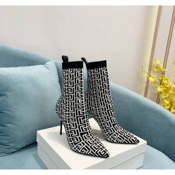 Balmain Stretch Knit Skye Ankle Boots 9.5cm with Monogram White/Black 2 2024 BM101002 (KER-241010107)