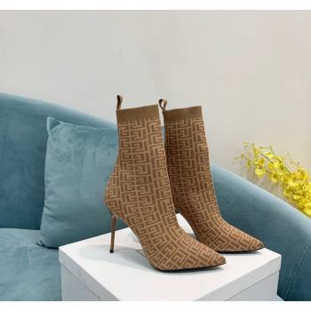 Balmain Stretch Knit Skye Ankle Boots 9.5cm with Monogram Beige 2024 BM101002 (KER-241010109)