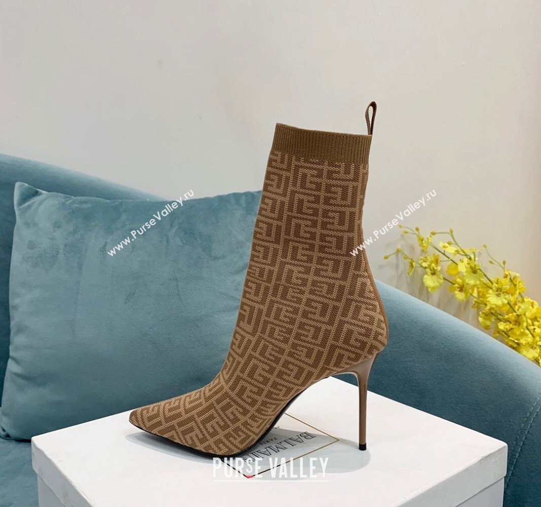 Balmain Stretch Knit Skye Ankle Boots 9.5cm with Monogram Beige 2024 BM101002 (KER-241010109)