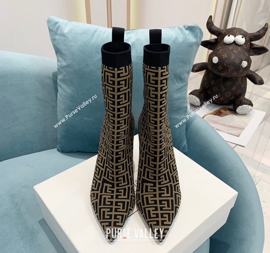 Balmain Stretch Knit Skye Ankle Boots 9.5cm with Monogram Green/Black 2024 BM101002 (KER-241010110)