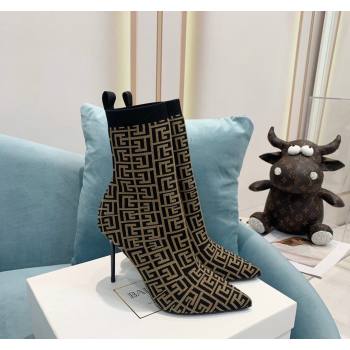 Balmain Stretch Knit Skye Ankle Boots 9.5cm with Monogram Green/Black 2024 BM101002 (KER-241010110)