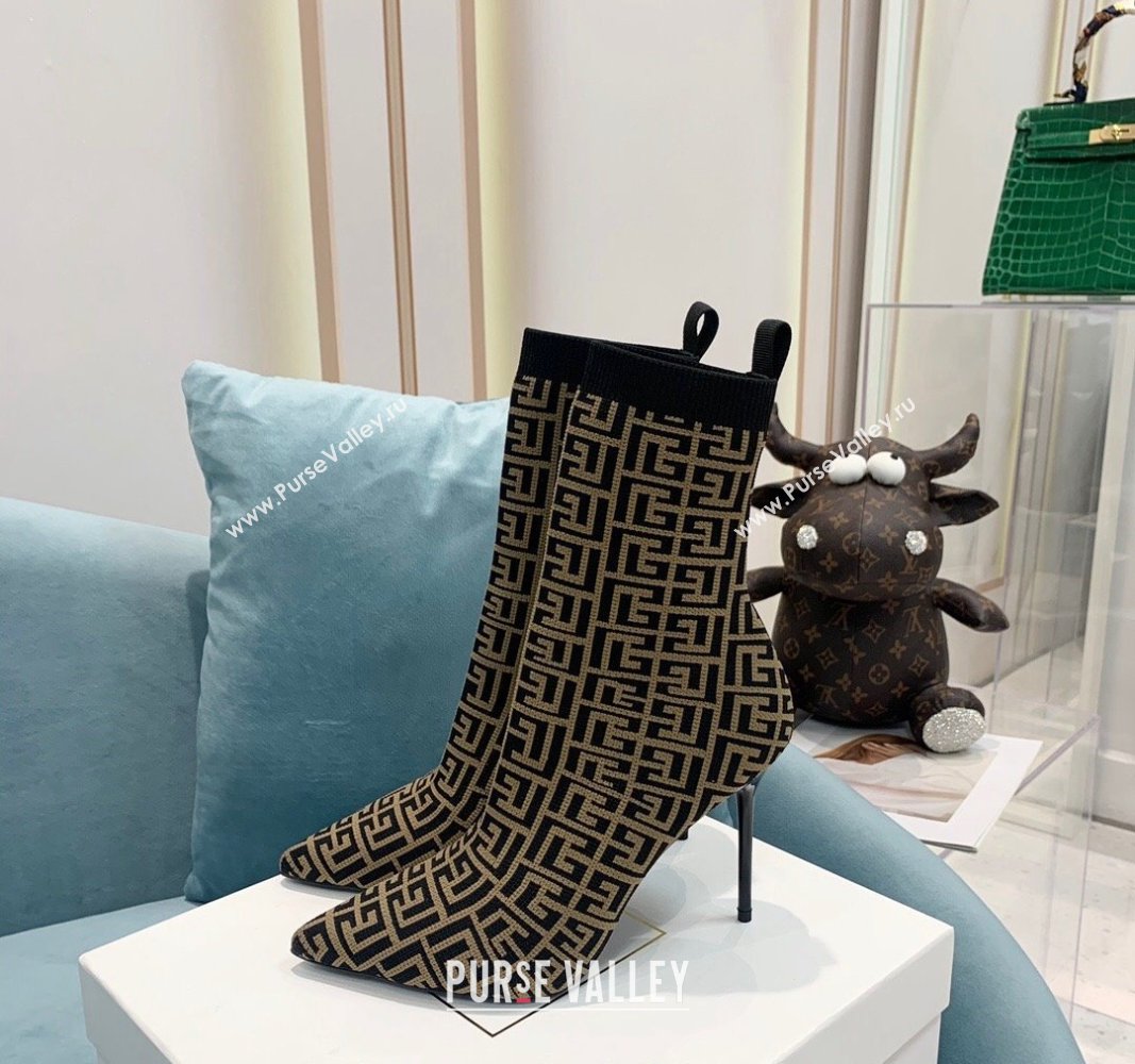 Balmain Stretch Knit Skye Ankle Boots 9.5cm with Monogram Green/Black 2024 BM101002 (KER-241010110)