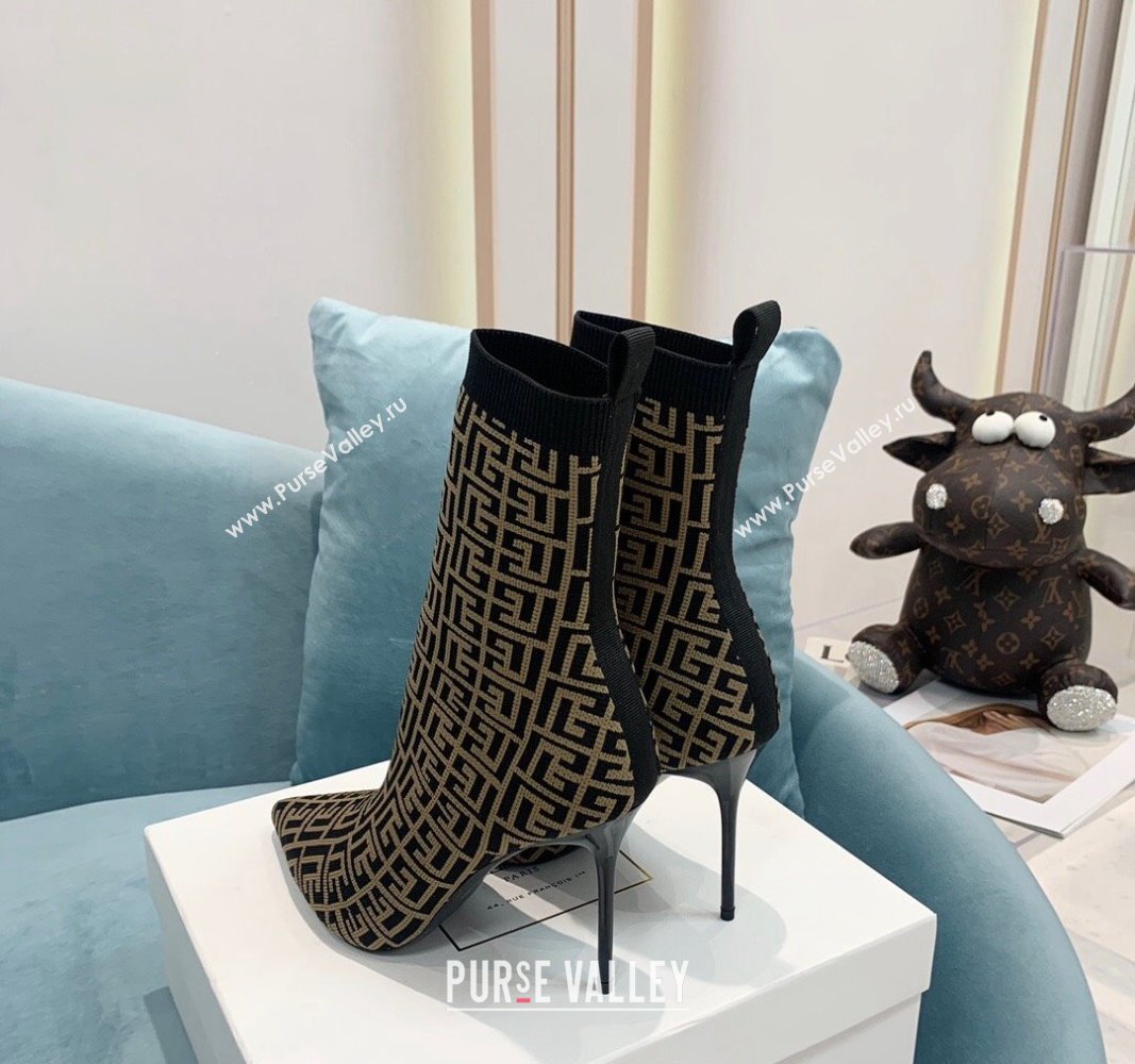 Balmain Stretch Knit Skye Ankle Boots 9.5cm with Monogram Green/Black 2024 BM101002 (KER-241010110)