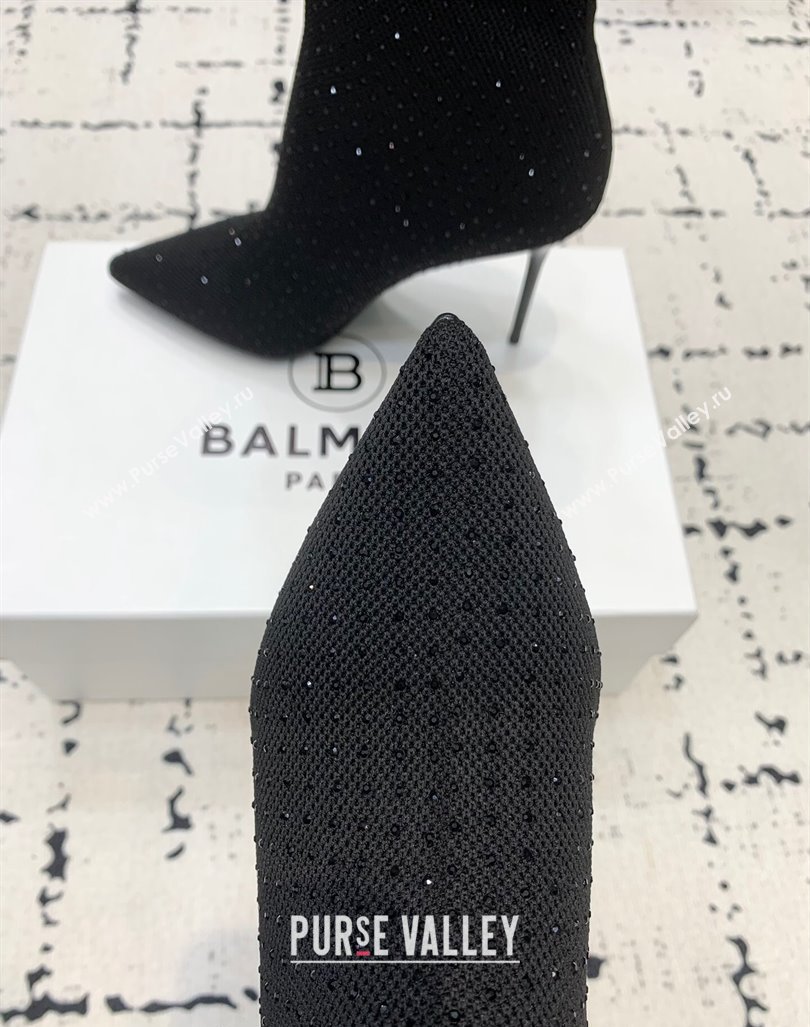 Balmain Stretch Knit Skye Ankle Boots 9.5cm with Black Strass Black 2024 BM101001 (KER-241010100)