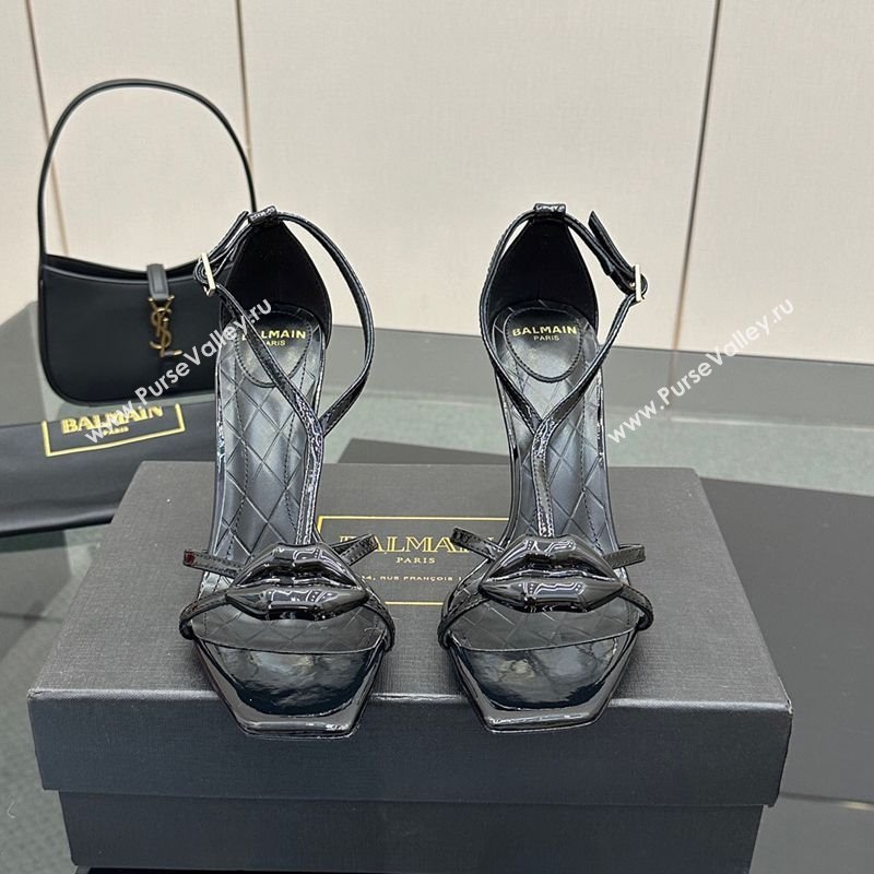 Balmain Lips High Heel Sandals 10.5cm in Patent Leather Black 2025 (MD-250708120)