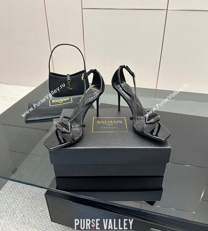 Balmain Lips High Heel Sandals 10.5cm in Patent Leather Black 2025 (MD-250708120)