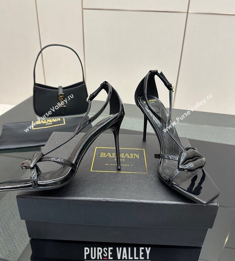 Balmain Lips High Heel Sandals 10.5cm in Patent Leather Black 2025 (MD-250708120)