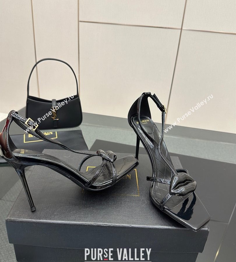 Balmain Lips High Heel Sandals 10.5cm in Patent Leather Black 2025 (MD-250708120)