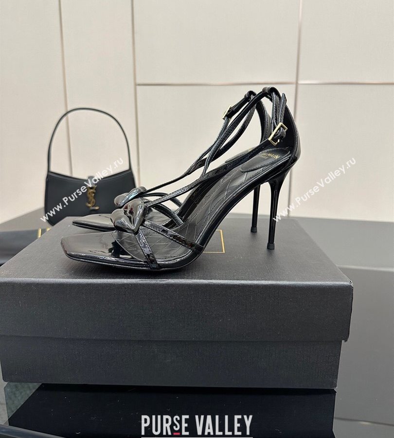 Balmain Lips High Heel Sandals 10.5cm in Patent Leather Black 2025 (MD-250708120)