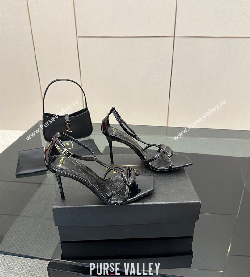 Balmain Lips High Heel Sandals 10.5cm in Patent Leather Black 2025 (MD-250708120)