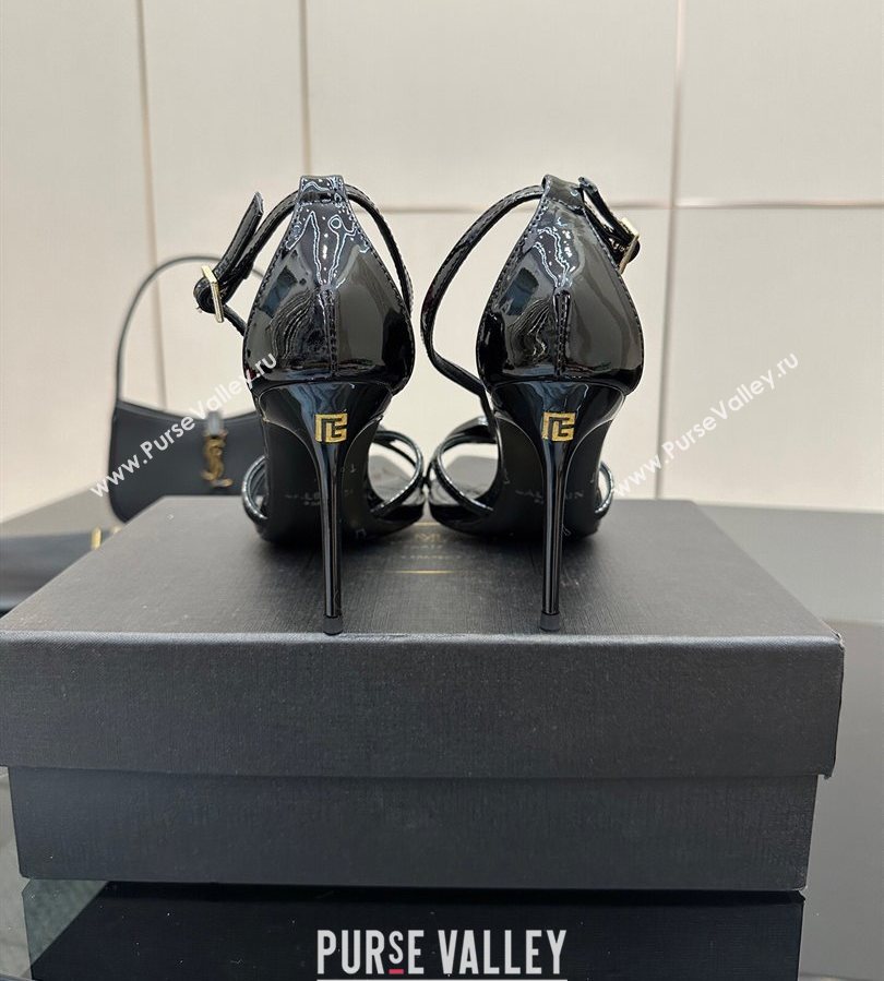 Balmain Lips High Heel Sandals 10.5cm in Patent Leather Black 2025 (MD-250708120)