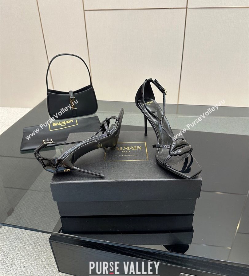 Balmain Lips High Heel Sandals 10.5cm in Patent Leather Black 2025 (MD-250708120)