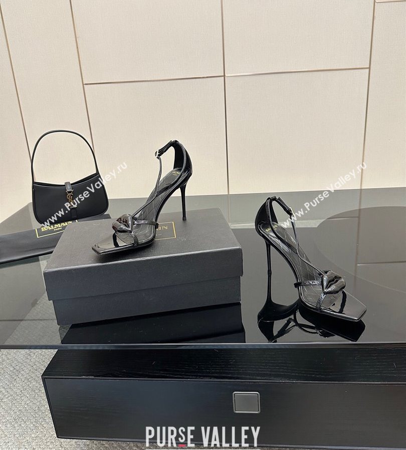 Balmain Lips High Heel Sandals 10.5cm in Patent Leather Black 2025 (MD-250708120)