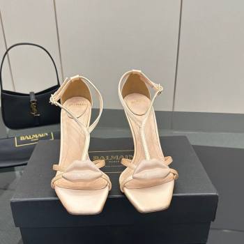 Balmain Lips High Heel Sandals 10.5cm in Satin Nude 2025 (MD-250708122)