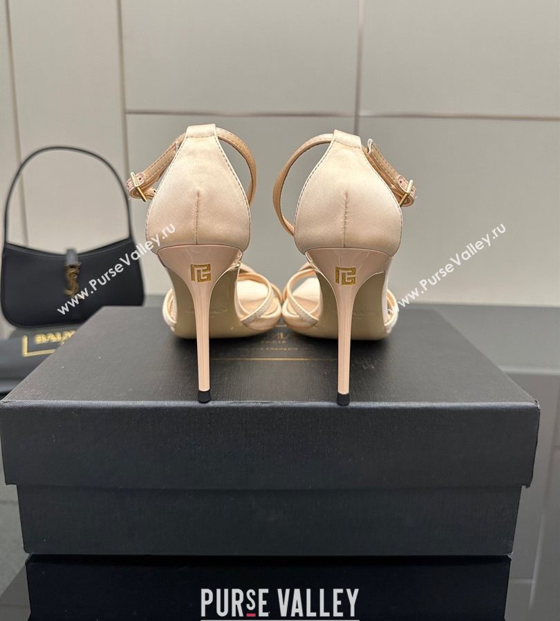 Balmain Lips High Heel Sandals 10.5cm in Satin Nude 2025 (MD-250708122)