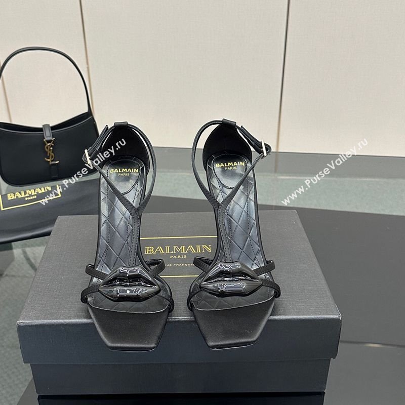 Balmain Lips High Heel Sandals 10.5cm in Satin Black 2025 (MD-250708123)