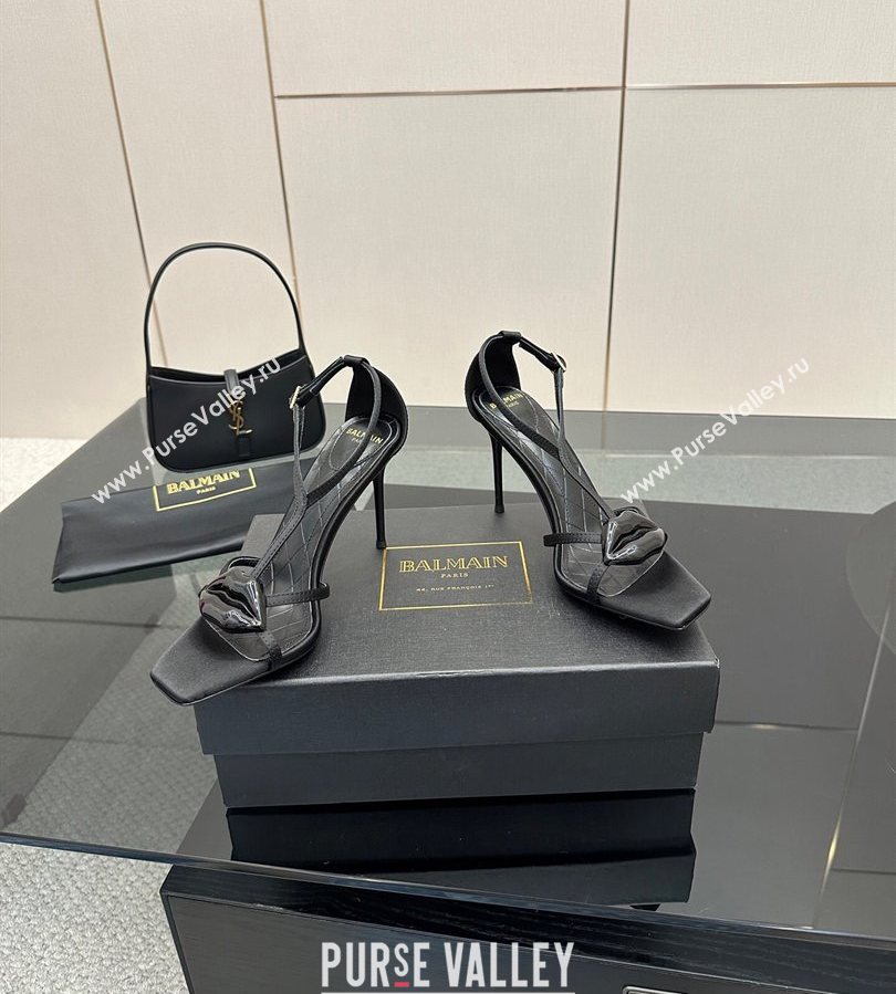 Balmain Lips High Heel Sandals 10.5cm in Satin Black 2025 (MD-250708123)