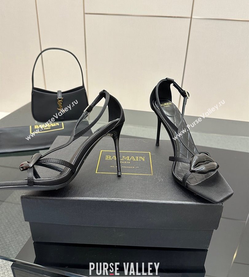 Balmain Lips High Heel Sandals 10.5cm in Satin Black 2025 (MD-250708123)