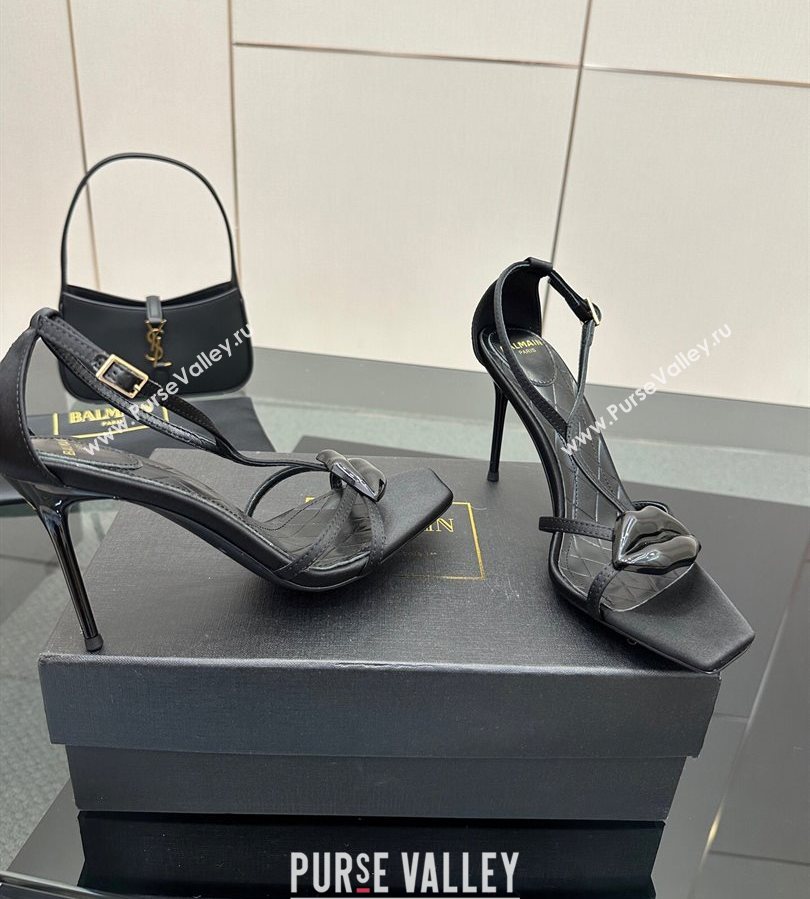 Balmain Lips High Heel Sandals 10.5cm in Satin Black 2025 (MD-250708123)