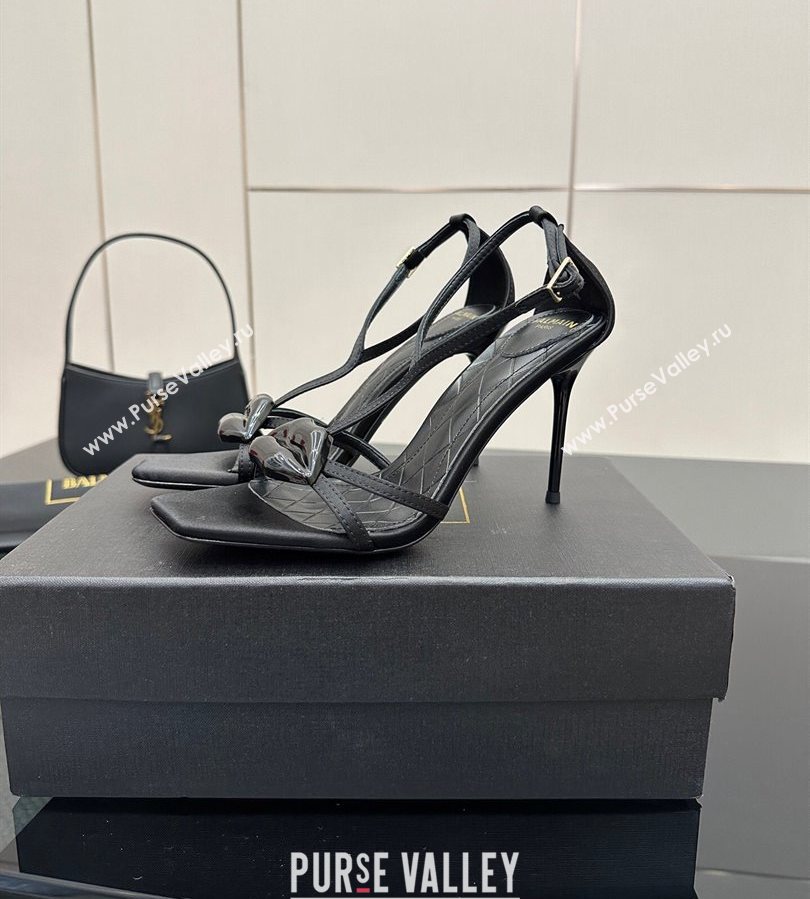 Balmain Lips High Heel Sandals 10.5cm in Satin Black 2025 (MD-250708123)