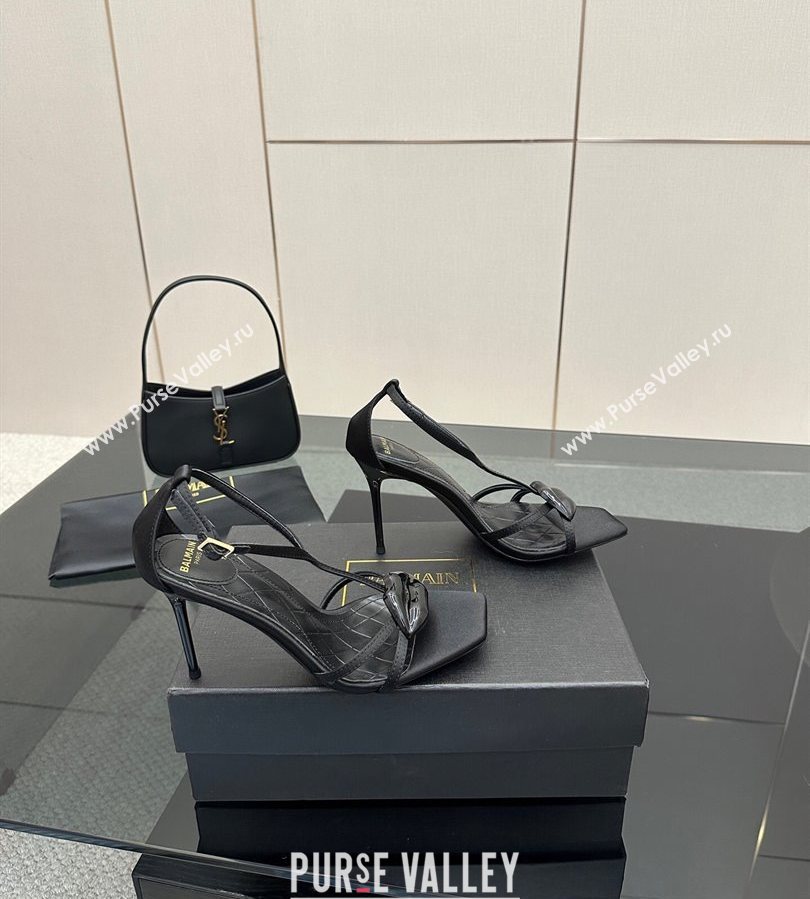 Balmain Lips High Heel Sandals 10.5cm in Satin Black 2025 (MD-250708123)