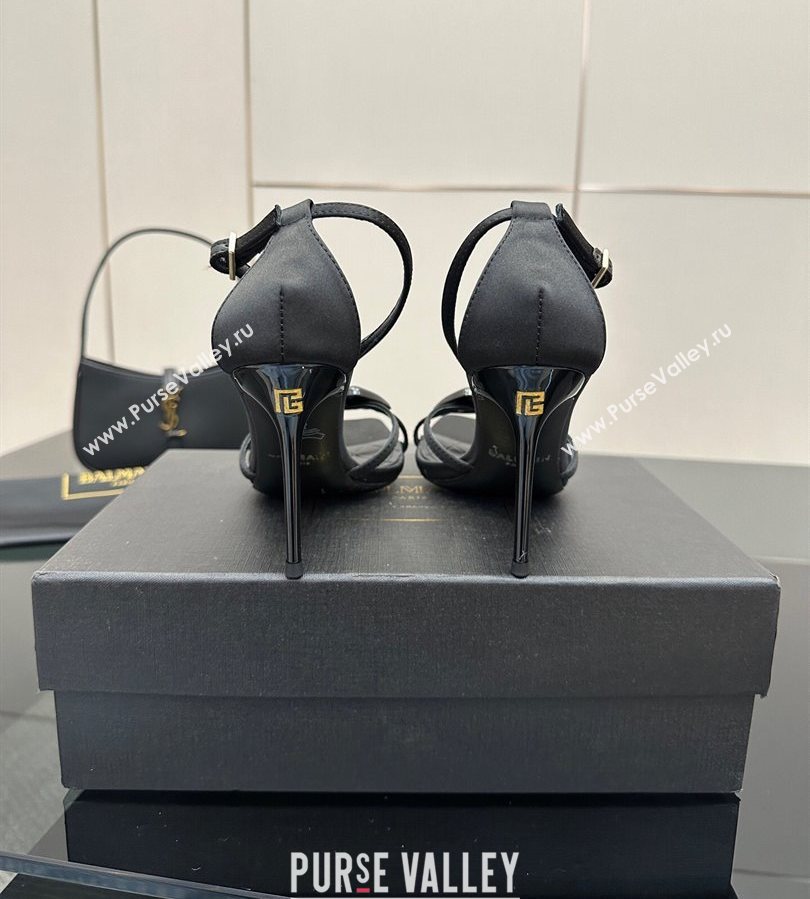 Balmain Lips High Heel Sandals 10.5cm in Satin Black 2025 (MD-250708123)