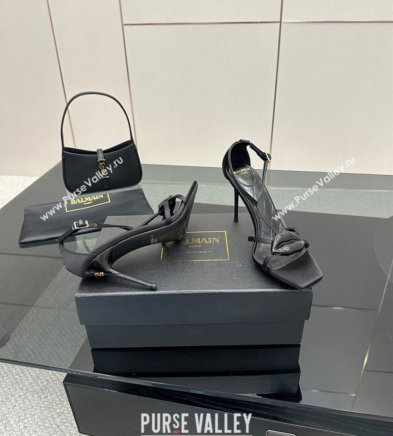 Balmain Lips High Heel Sandals 10.5cm in Satin Black 2025 (MD-250708123)