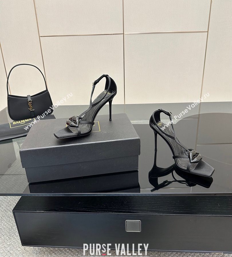 Balmain Lips High Heel Sandals 10.5cm in Satin Black 2025 (MD-250708123)