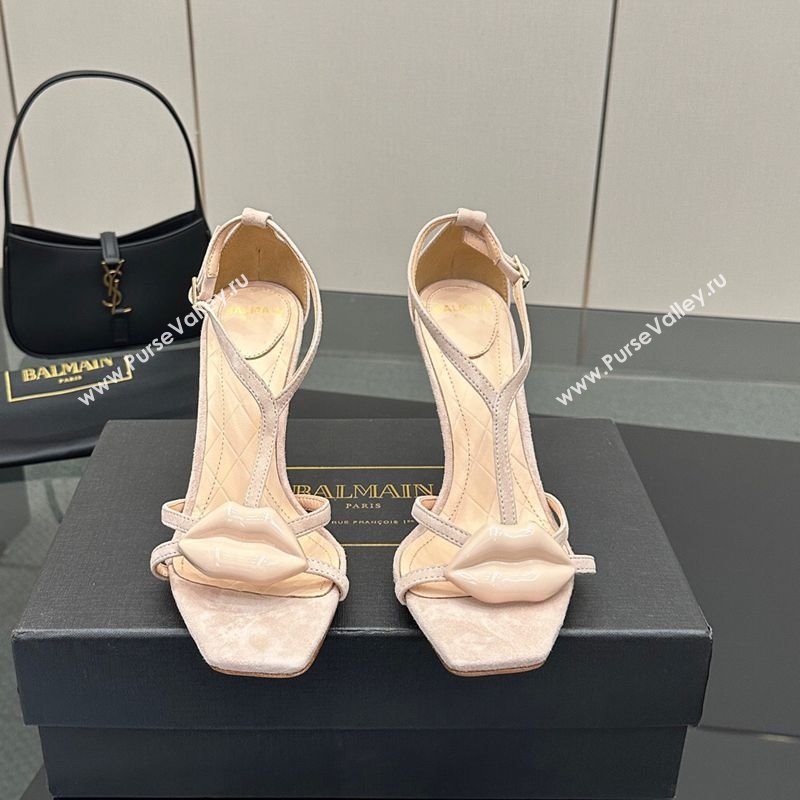 Balmain Lips High Heel Sandals 10.5cm in Suede Nude 2025 (MD-250708125)
