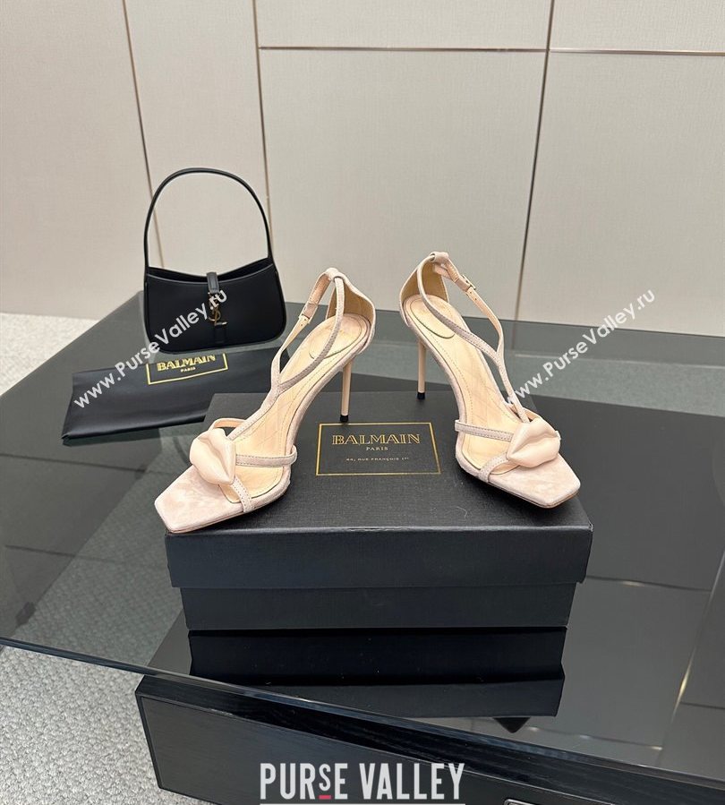 Balmain Lips High Heel Sandals 10.5cm in Suede Nude 2025 (MD-250708125)